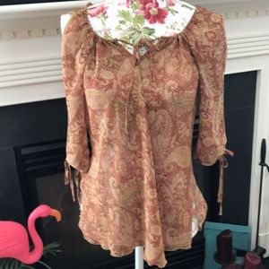 Intense Brown Rust Print Open Shoulder Top